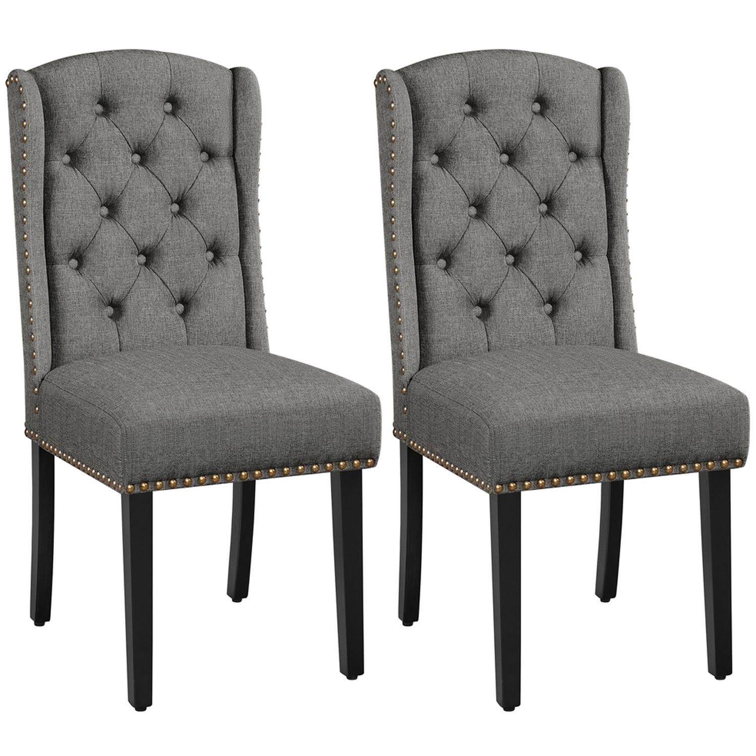 Set Of 2 Classic Button Tufted Dining Chairs - Light Grey
