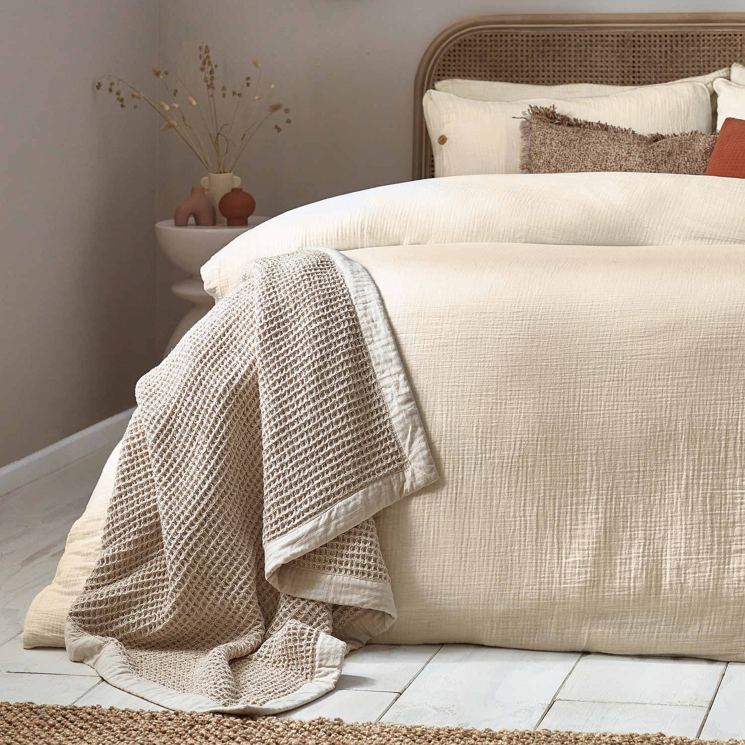Lark Muslin Cotton Duvet Cover Set - Natural Double