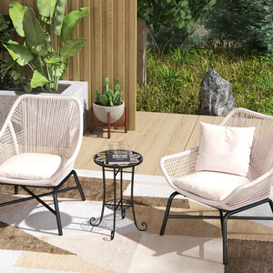 Outsunny Round Mosaic Garden Side Table with Shelf