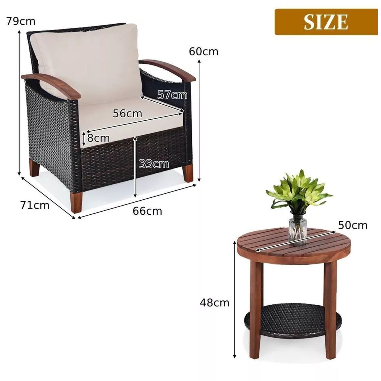 Rattan Chair And Coffee Table Bistro Set - White
