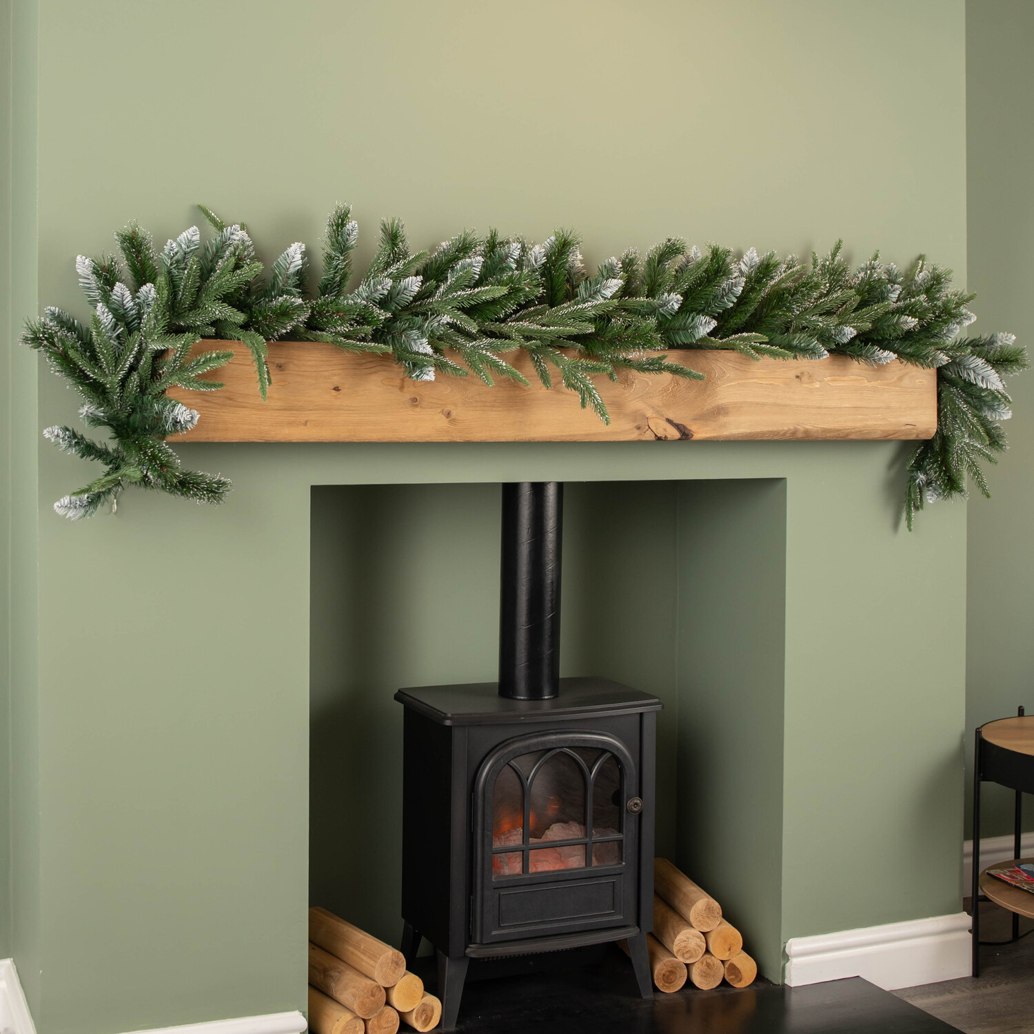 1.8m Premier Christmas Artificial Fairmont Fir Snow Tipped Plain Green Garland - Green