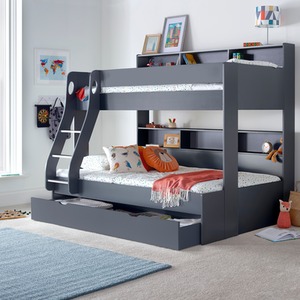 Oliver Onyx Grey Triple Sleeper Storage Bunk Bed With Drawer Options
