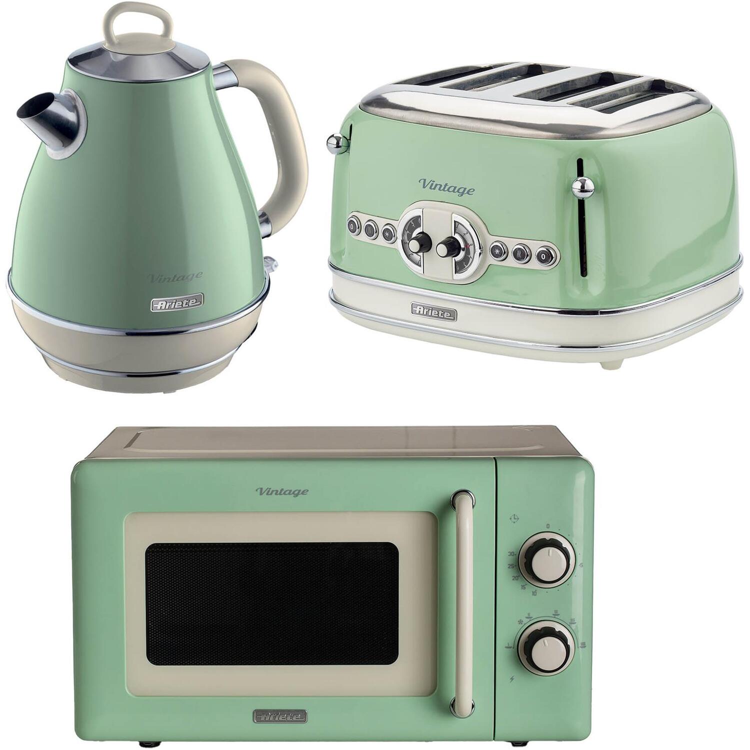Vintage 1.7L Jug Kettle, 4 Slice Toaster  Microwave - Green