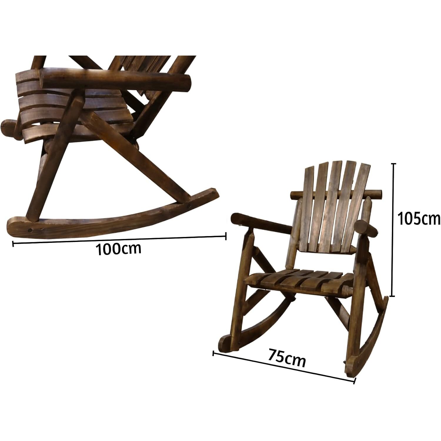 Garden Rocking Chair Burntwood Wooden Rocker - Brown