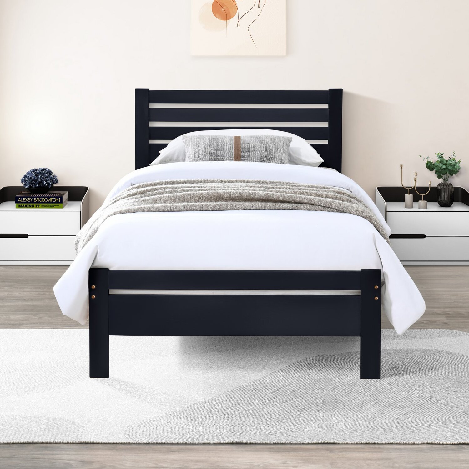 Declan Solid Wood Bed Frame - Dark Grey Single