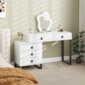 HOMCOM Lighted Dressing Table with Leaf Shape Mirror 5 Drawers