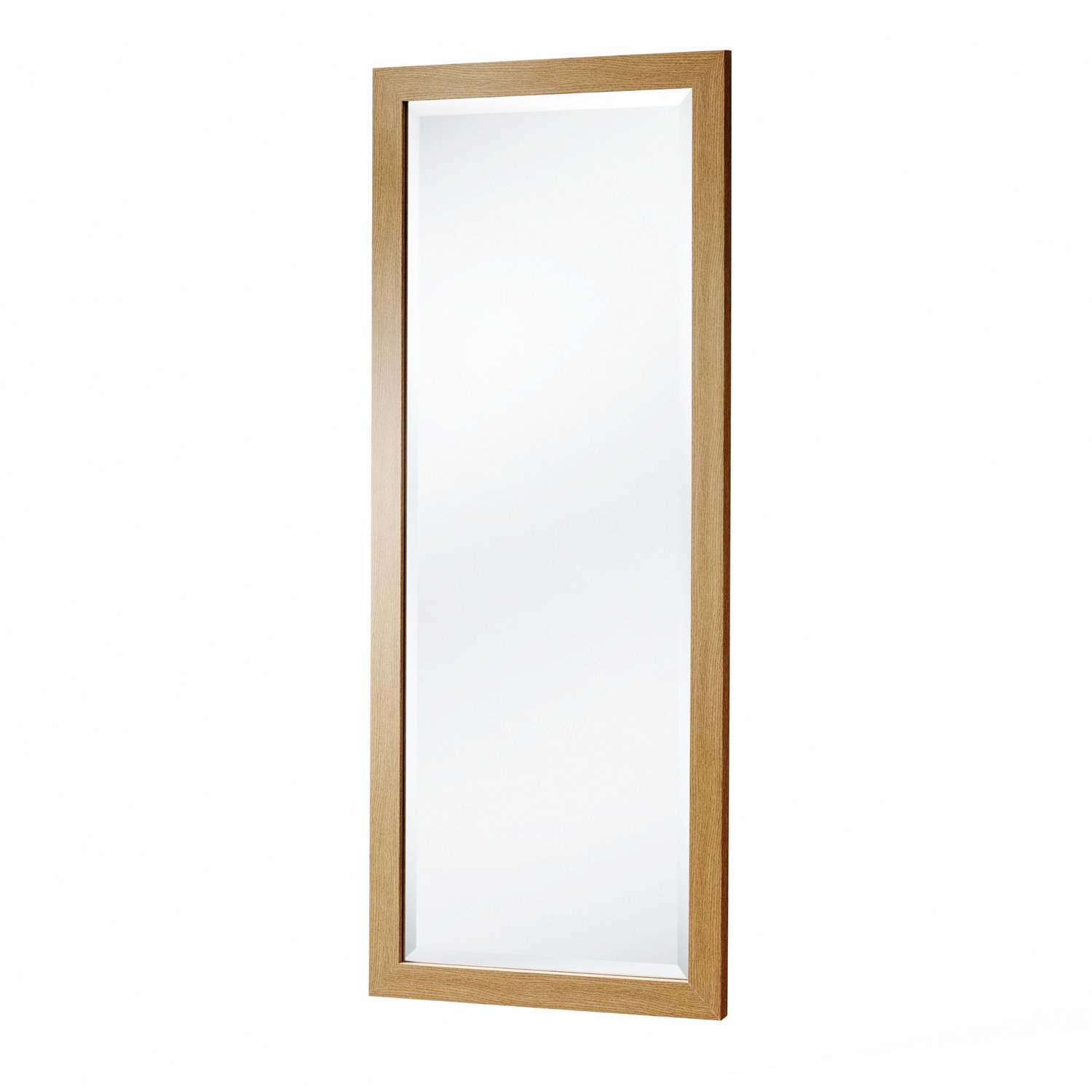 Tall Slim Framed Full Length Bevelled Mirror - Oak 131x55cm