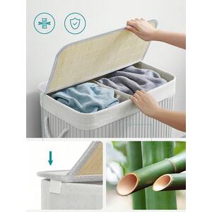 SONGMICS Bamboo Laundry Basket with 2 Sorting Compartments