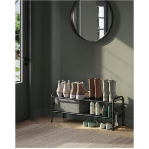SONGMICS 2-Tier Adjustable Shoe Rack with Hooks, Metal Shoe Organiser