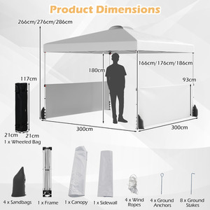 3 X 3 M Pop up Canopy Tent with 2 Half Sidewalls