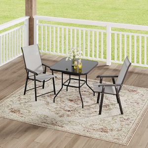 Outdoor Tempered Glass Garden Table with Two Foldable Chairs