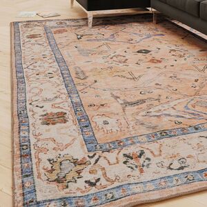 Machine Washable Soft Pile Beige Bordered Vintage Berber Living Room Area Rug