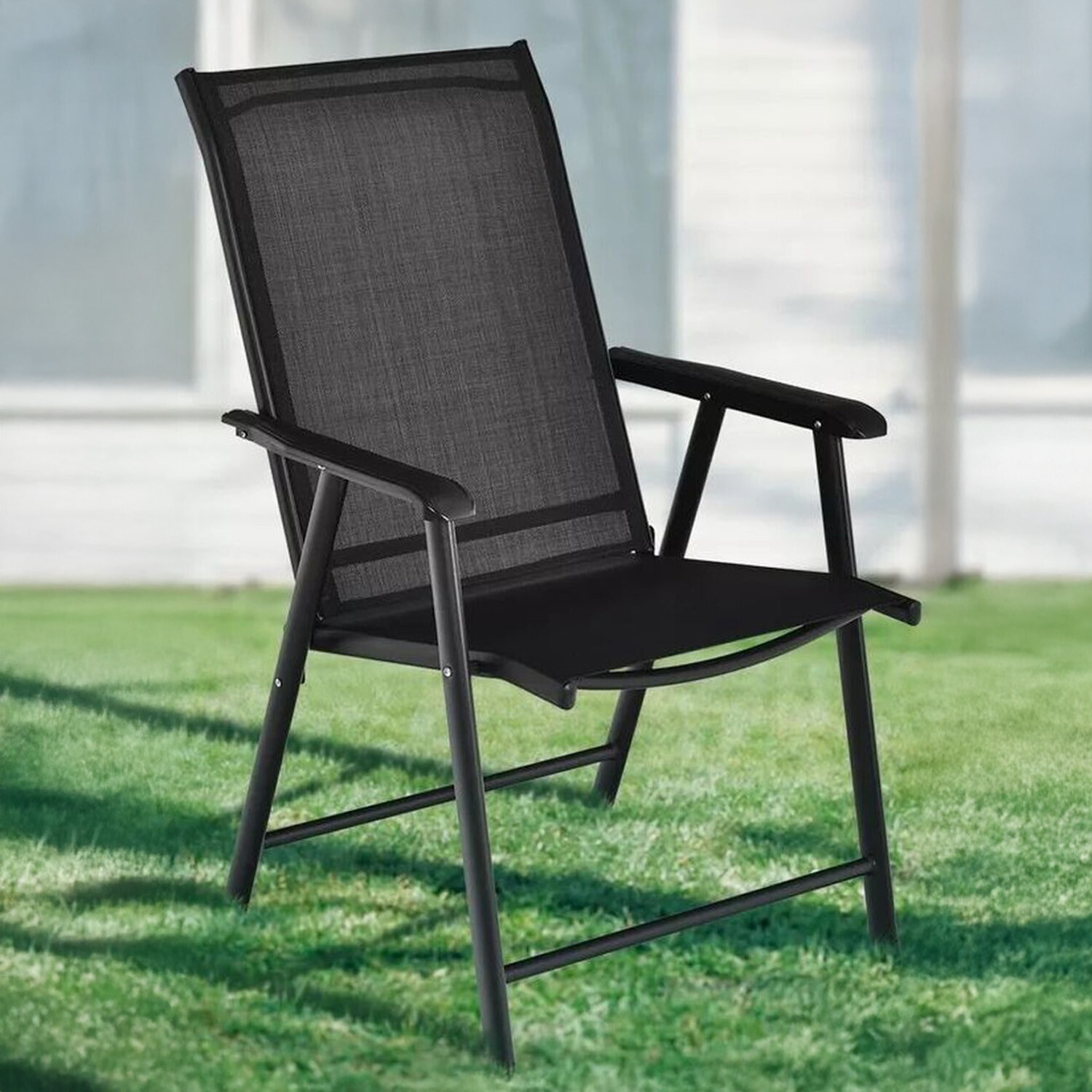 Set Of 4 Black Folding Garden Chairs - Black And Brown
