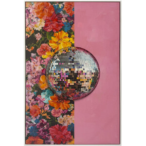 Floral Reflective Disco Ball Framed Art
