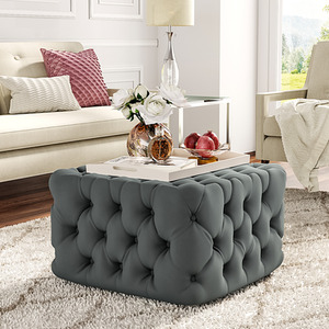 Tufted Velvet Footstool with Button Detail