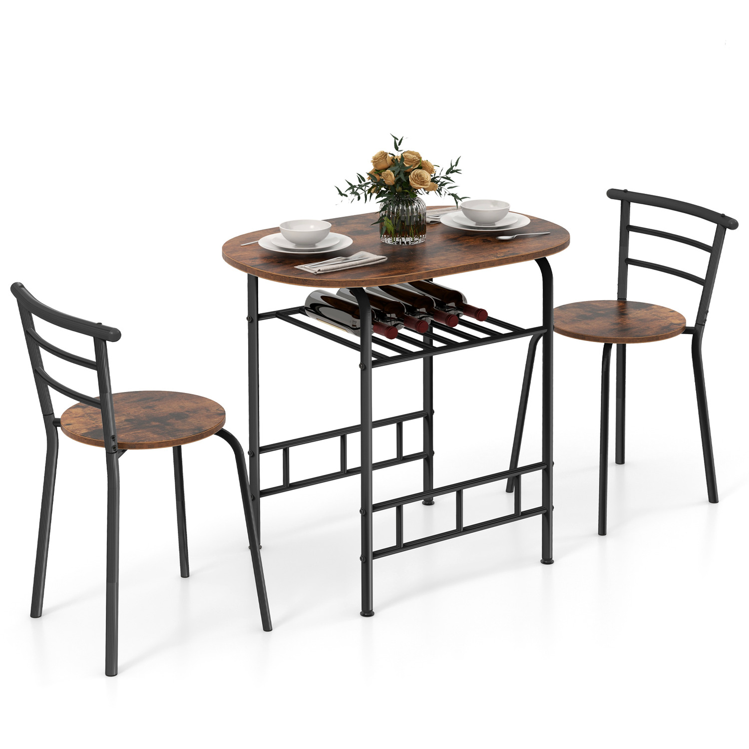 3-piece Space-saving Dining Table Set - Brown