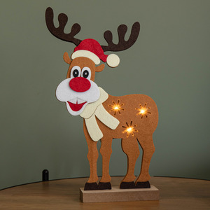 Light up Felt Reindeer with Santa Hat and LEDs