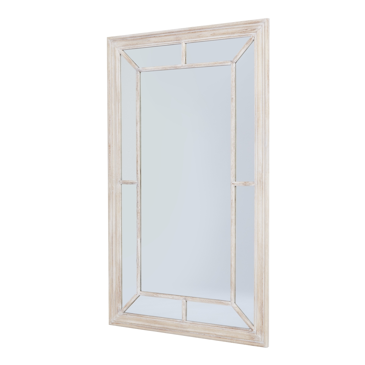 Rustic Window Pane Mirror With Washed Wood Frame - Brown