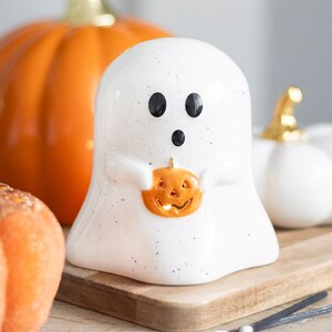 Whimsical Ghost Tealight Candle Holder With Pumpkin