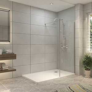 Walk In Shower Screen Clear Tempered Glass and 30cm Return Panel - Chrome