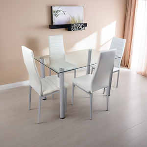 Glass White Dining Table Set With 4 Chairs