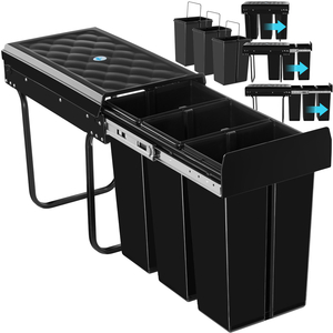 Kitchen Bin Ashlyn, 3 Compartments, Telescopic Rails, 30L Total Capacity