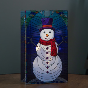 21cm Battery Operated Double Sided Stained Glass Snowman with LEDs