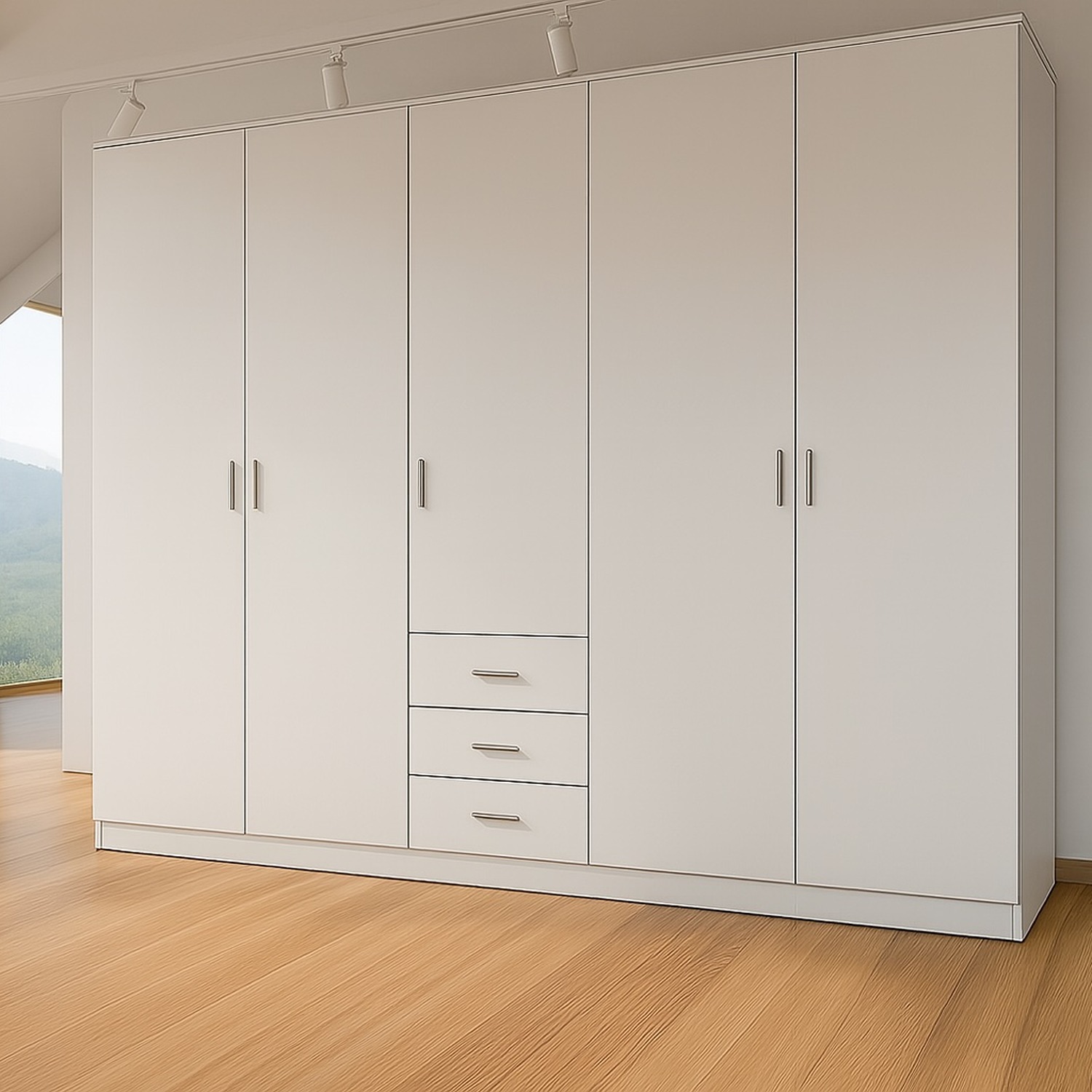 5 Door 3 Drawers Venice Wardrobe - White