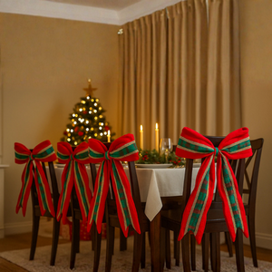 4pc Christmas Dining Chair Bow Set Red Green