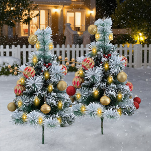 2-Pack Outdoor Christmas Trees with Stakes and Decorations