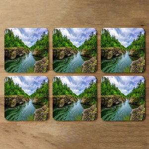 River in mountain forest landscape Designer Coaster Set