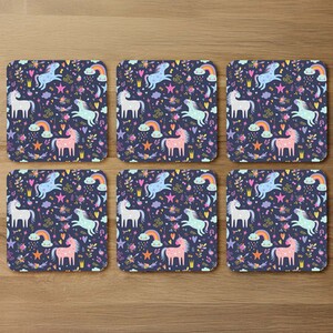 unicorns on navy Designer Coaster Set