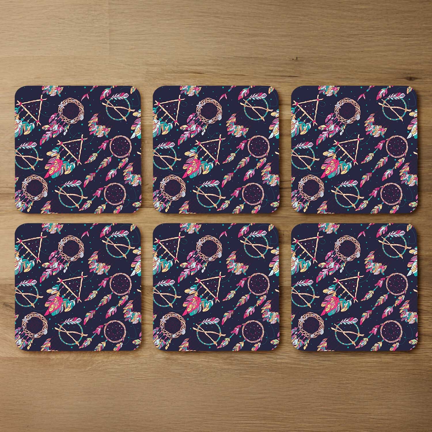 Pattern With Different Dream Catcher Amulet Coaster - Pink