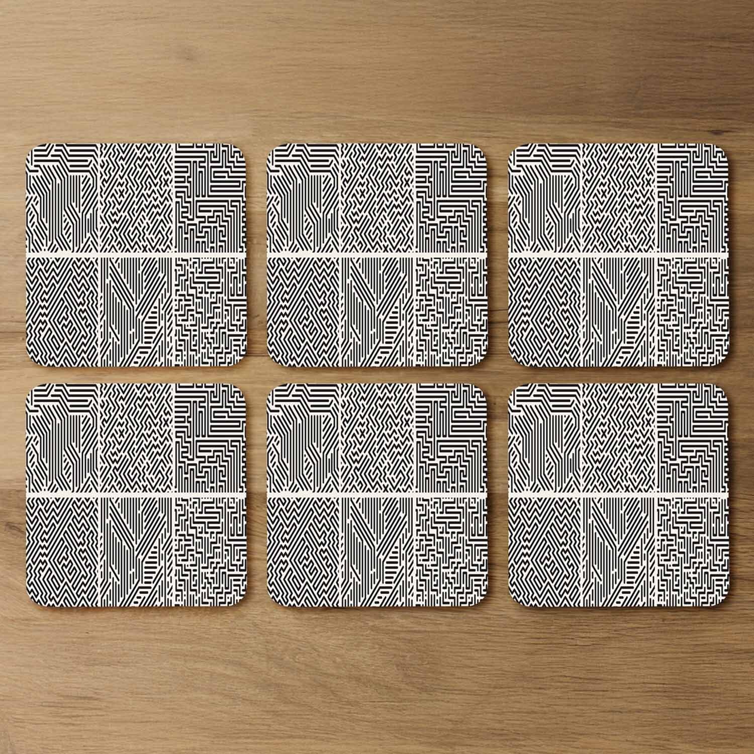 Striped Geometric Patterns Coaster - Black