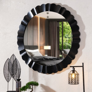 Noir Scalloped Round Mirror
