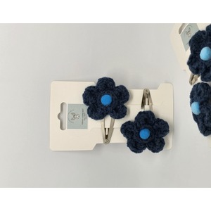 Navy Blue knitted flower Hair Clip Pk2