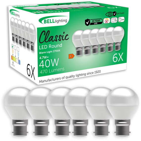 B22 Bayonet Non Dimmable LED Golf Ball Light Bulbs Warm White 4.7 W