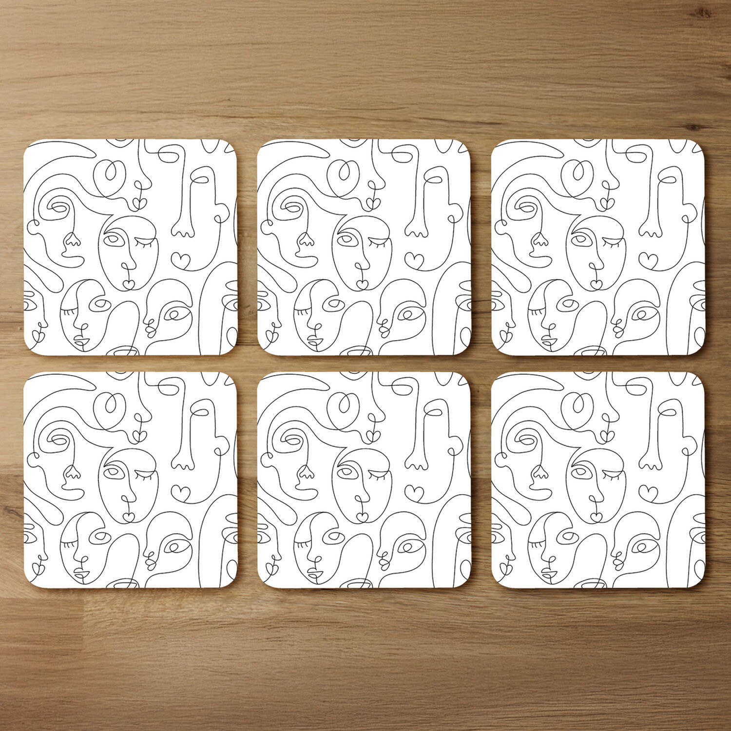line drawing of faces Designer Coaster Set - White