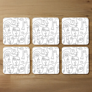 line drawing of faces Designer Coaster Set