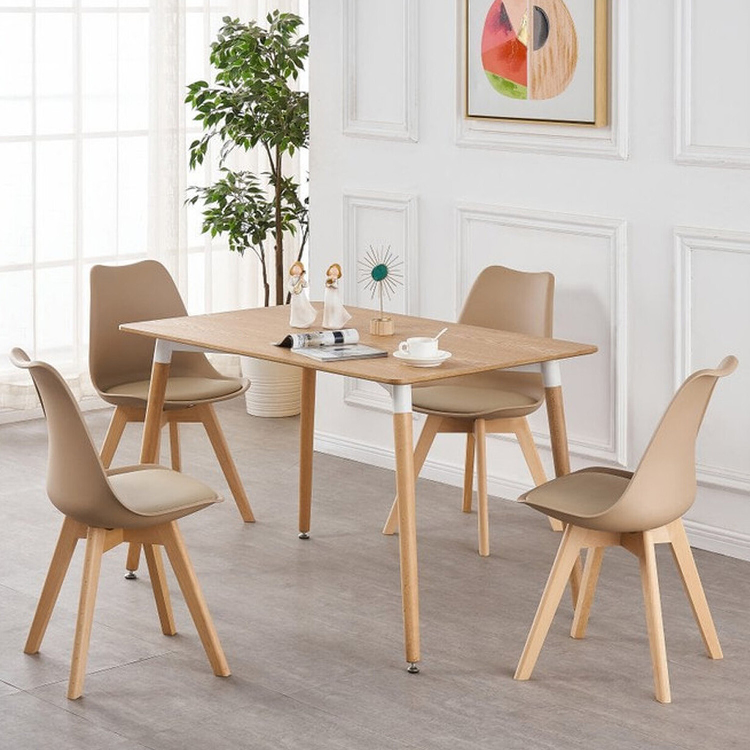 Life Interiors Lorenzo Dining Set With A Halo Table And 4 Dining Chairs - Beige