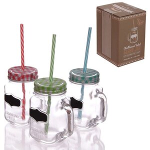 Vintage Green Drinking Jar with Chalkboard Lids Rustic Party Mug