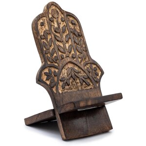 Hand Carved Mango Wood Hamsa Phone Stand Eco Friendly Stylish