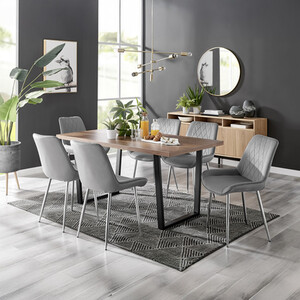 Kylo Brown Wood Effect Dining Table  6 Pesaro Silver Leg Chairs