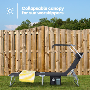 Black LIVIVO Folding Sun Lounger with Sun Shade Black shot 12868344
