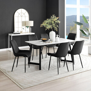 Carson White Marble Effect Dining Table and 6 Pesaro Black Leg Chairs