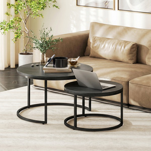 HOMCOM 2 Pcs Stacking Coffee Table Set Steel Frame