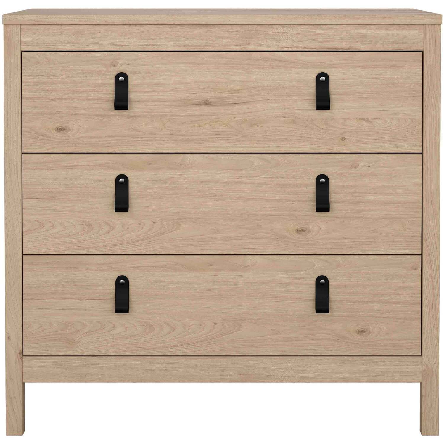Wildberry 3-Drawer Chest in Natural Oak with Leather Strap Handles - Natural