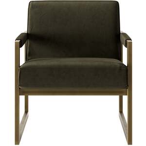 Firenze Olive Velvet Armchair with Bronze-Style Frame
