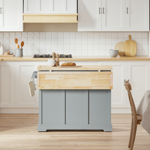 Kitchen Island with 4 Doors, 2 Drawers and Wheels