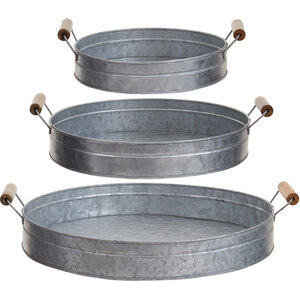 Drummond Set Of Three Round Galvanised Steel Trays